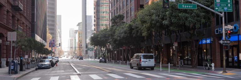 Photo of Howard Street looking west past Spear Street in existing conditions